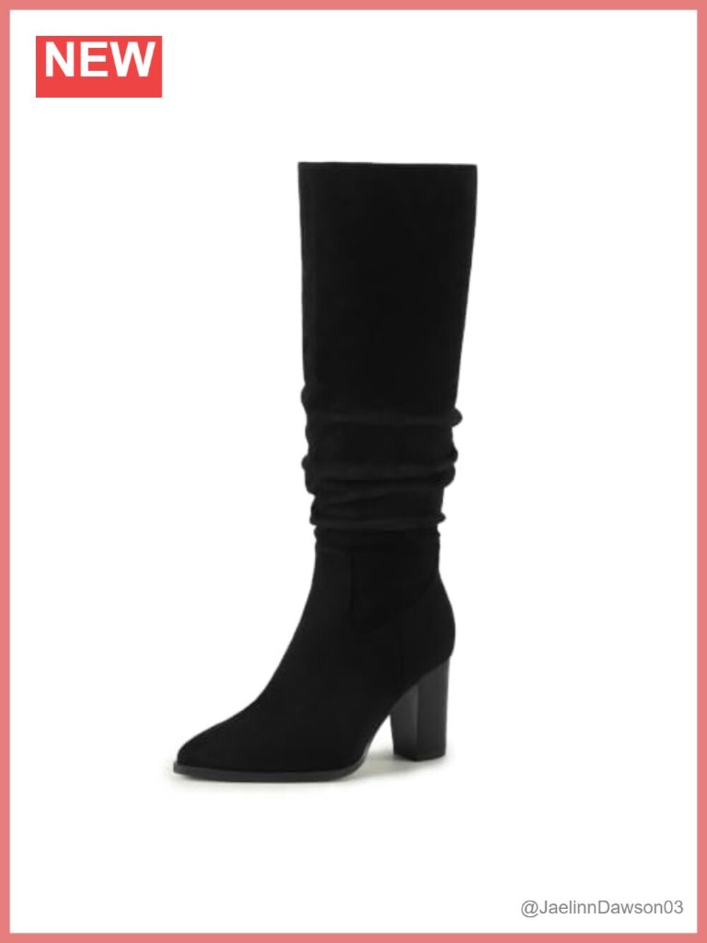 Faux Suede Knee High Slouchy Boots Pointed Toe Block Heel